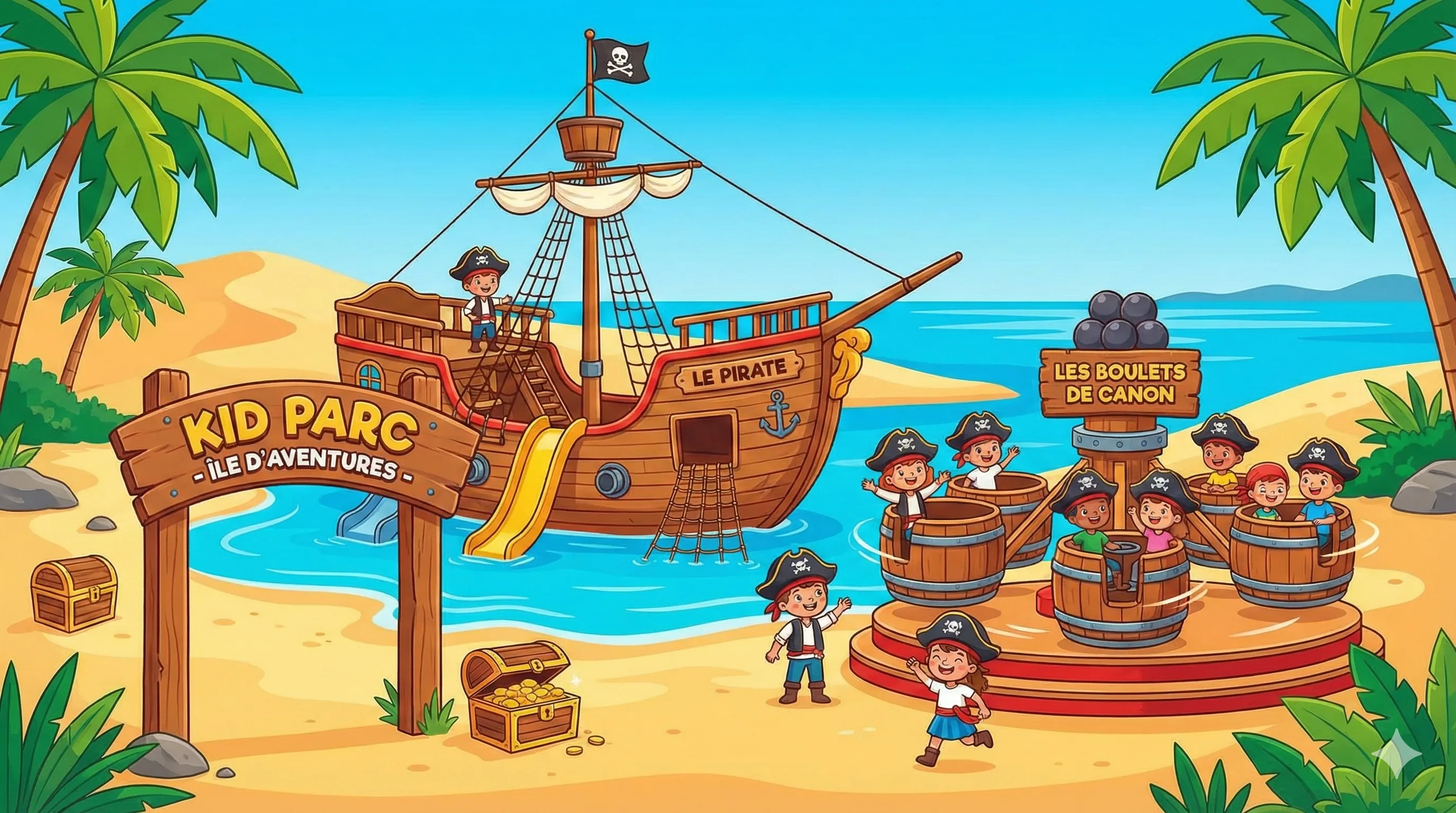 Kid Parc Île d'Aventures park illustration